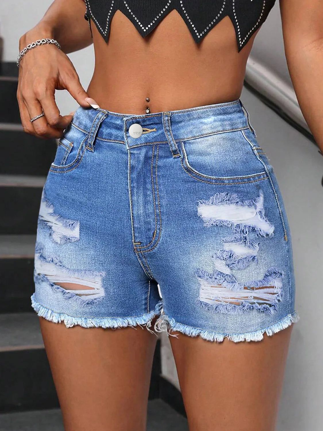 Blue Ripped Denim Shorts